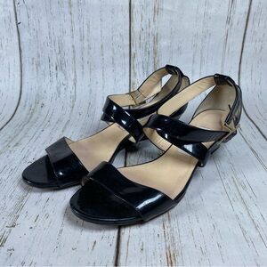 Jimmy Choo Chiara Patent Criss Cross Strappy Demi Wedge Sandal